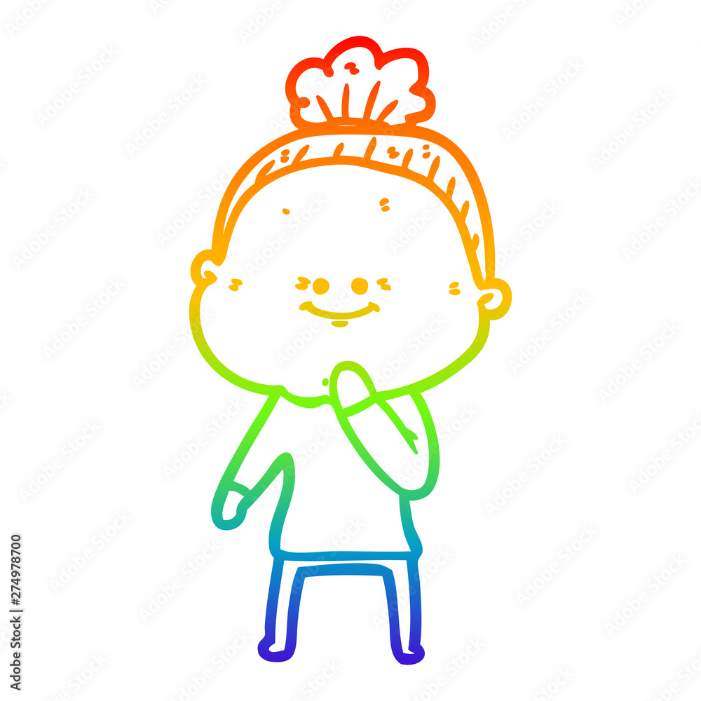 rainbow gradient line drawing cartoon happy old woman rainbow gradient line drawing cartoon happy old woman