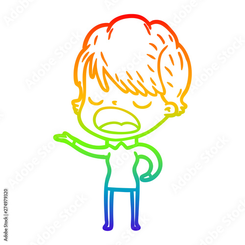 rainbow gradient line drawing cartoon woman talking