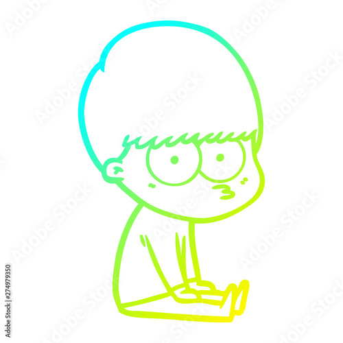 cold gradient line drawing curious cartoon boy