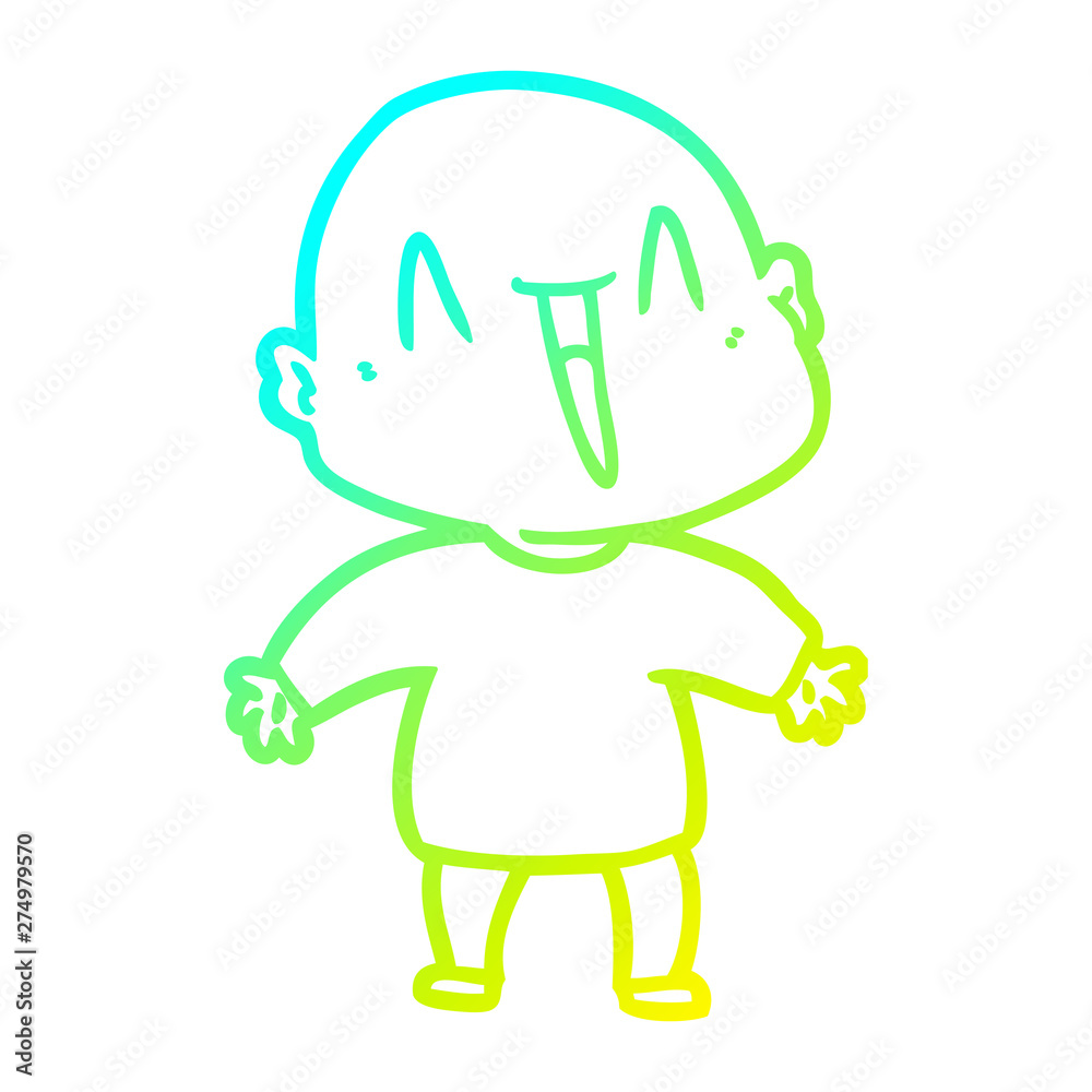 cold gradient line drawing happy cartoon bald man