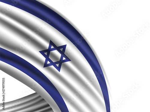 Israel flag of silk with copyspace for your text or images and White background