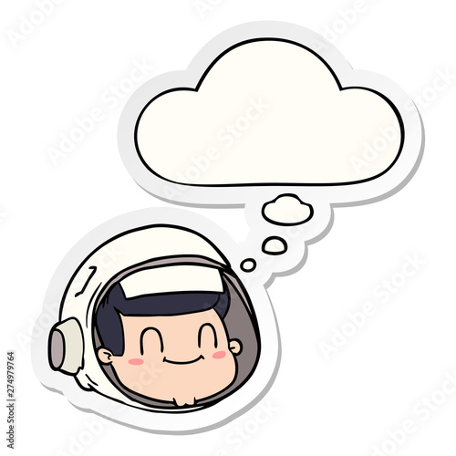 cartoon astronaut face and thought bubble as a printed sticker