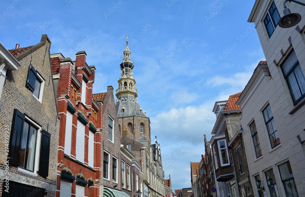 View of a street in the old town ZIERIKZEE on Zeeland / Netherlands with the Stadhuis Museum