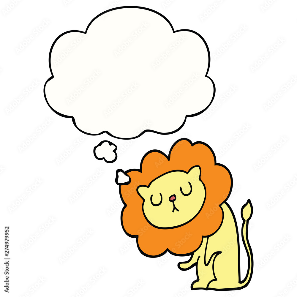 cute cartoon lion and thought bubble
