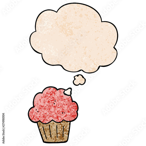 cartoon  muffin and thought bubble in grunge texture pattern style