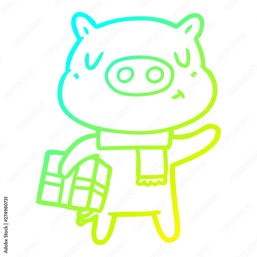 cold gradient line drawing cartoon christmas pig cold gradient line drawing cartoon christmas pig