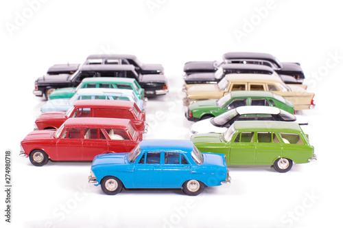 Tableau sur toile Collection of die-cast car models isolated on the white background