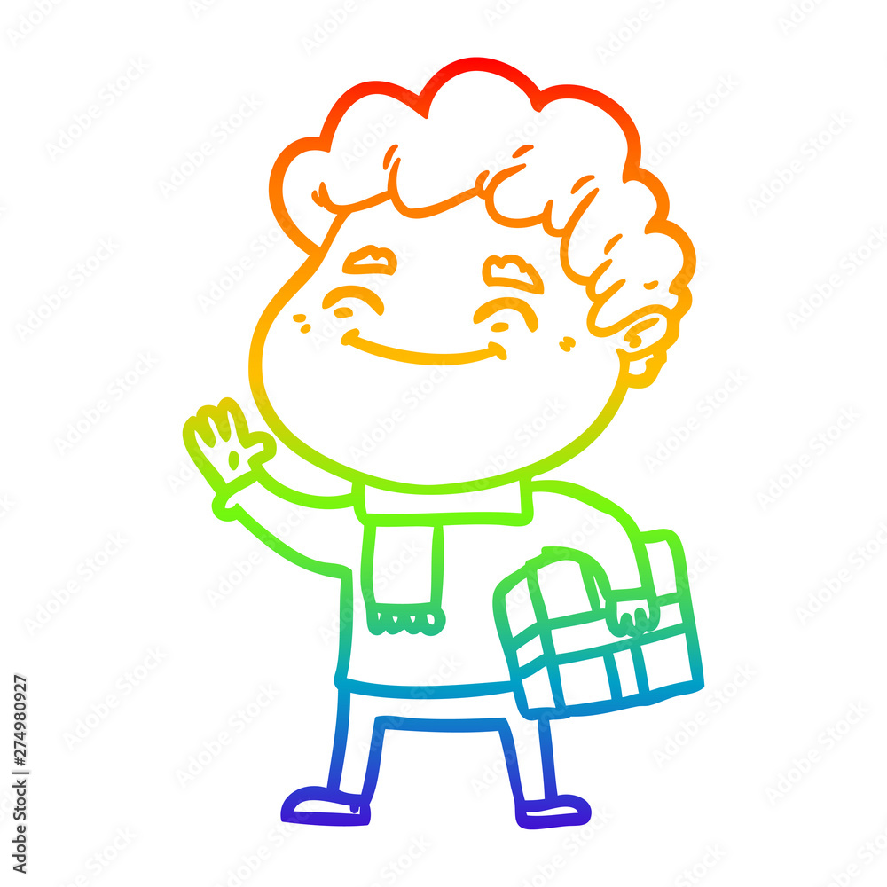 rainbow gradient line drawing cartoon friendly man