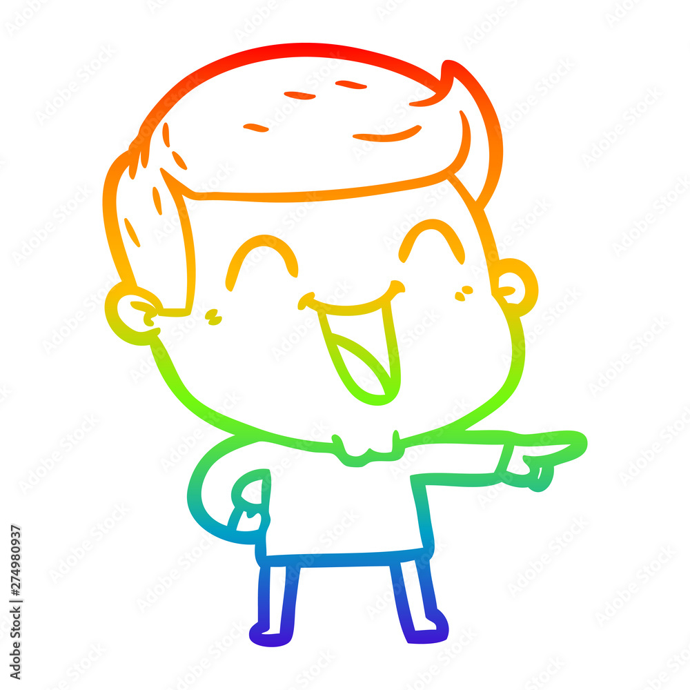 Naklejka premium rainbow gradient line drawing cartoon man laughing