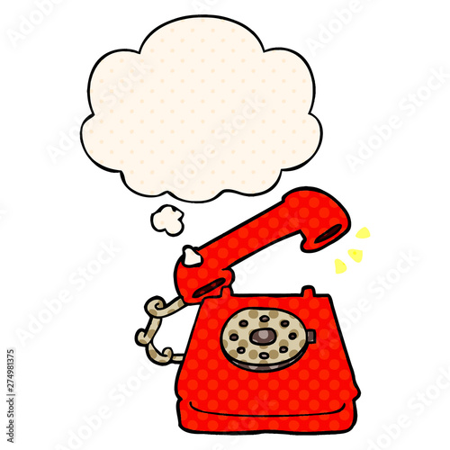 cartoon ringing telephone and thought bubble in comic book style