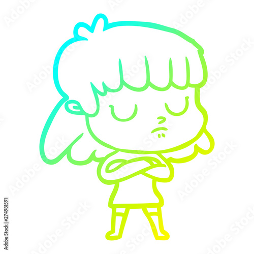 cold gradient line drawing cartoon indifferent woman