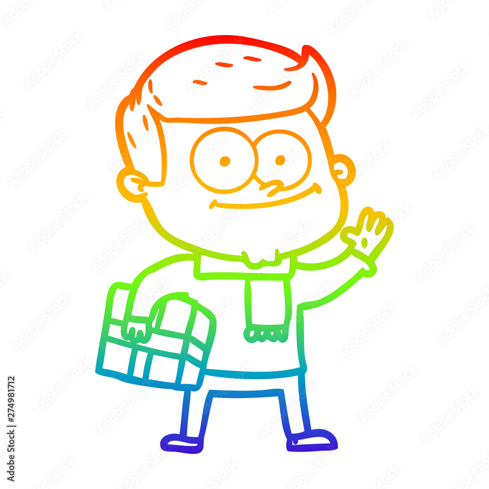 rainbow gradient line drawing cartoon happy man