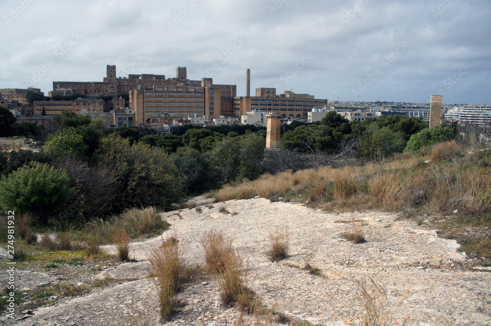 St. Luke's Hospital in Pieta, Malta, as visible from fortifications of Floriana