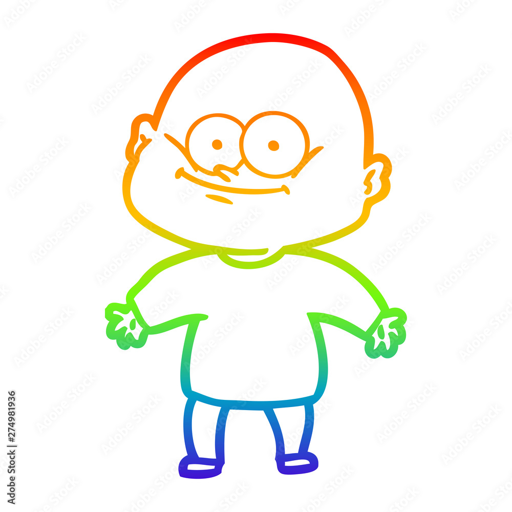 rainbow gradient line drawing cartoon bald man staring