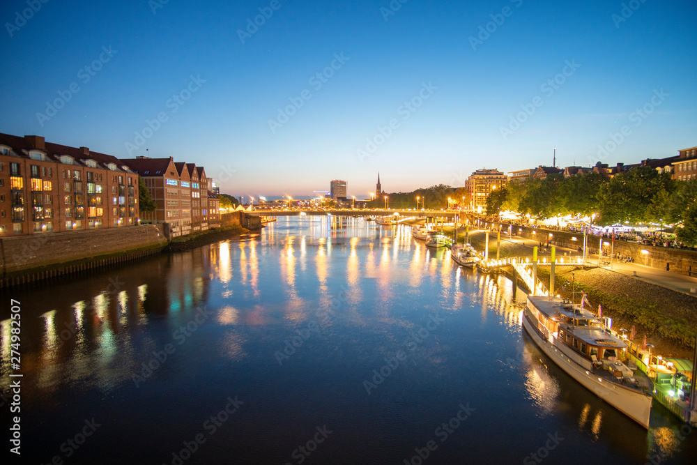 Bremen Schlachte Lights reflecting in Weser by Night