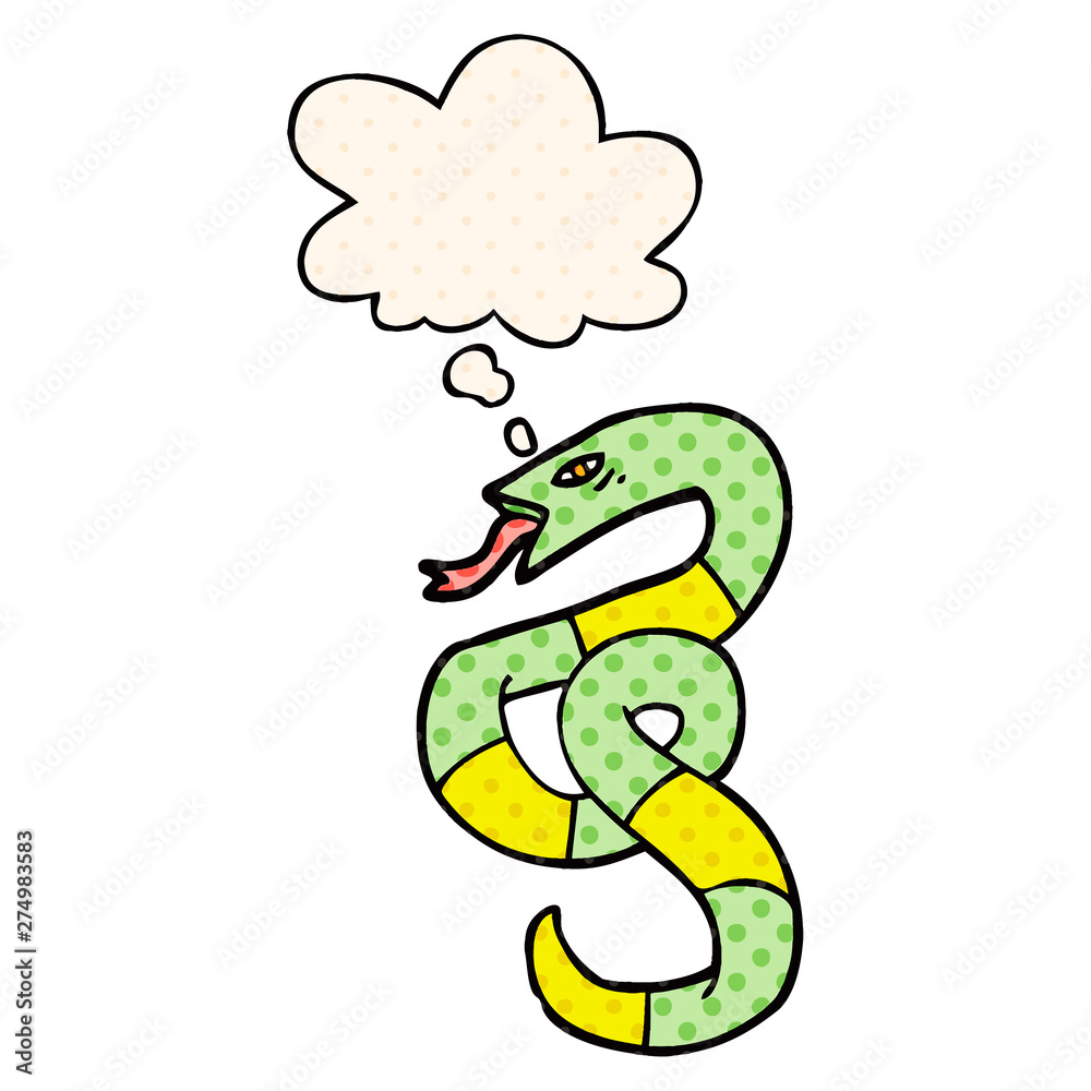 cartoon snake and thought bubble in comic book style cartoon snake and thought bubble in comic book style