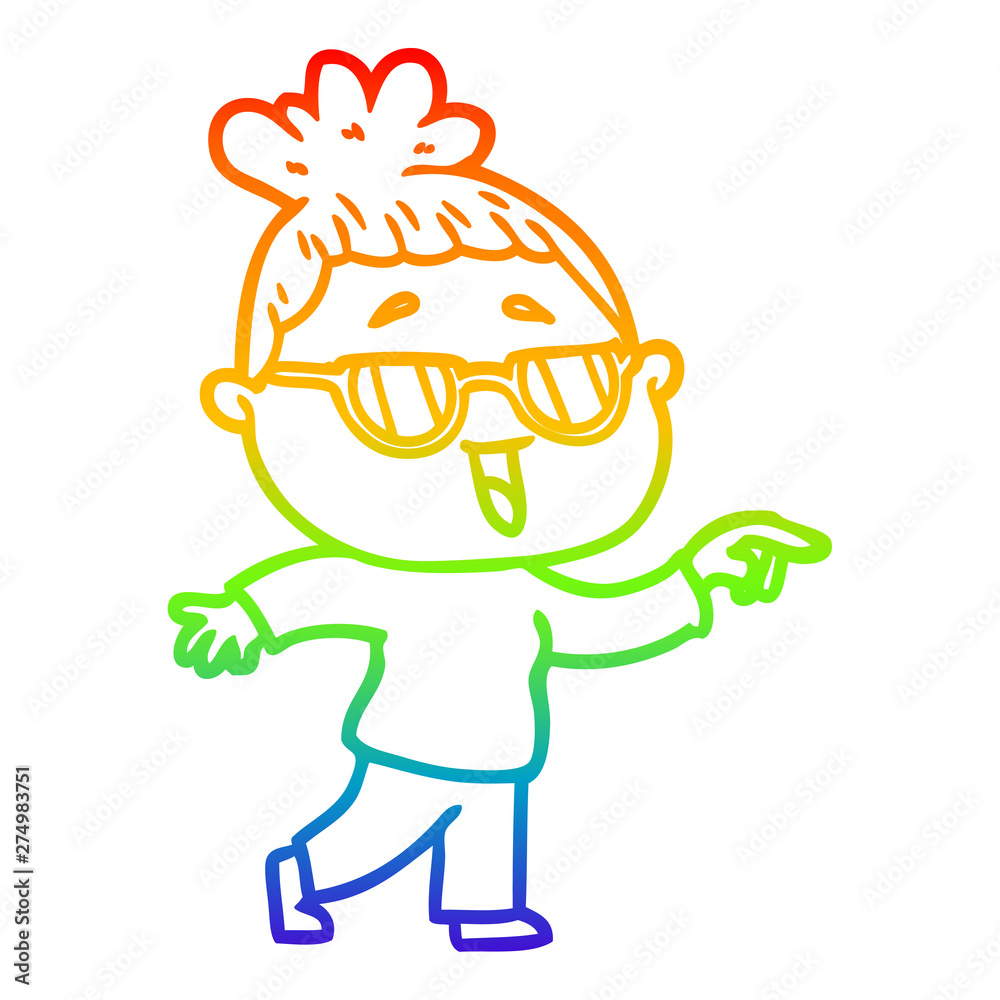 Fototapeta premium rainbow gradient line drawing cartoon happy woman wearing spectacles