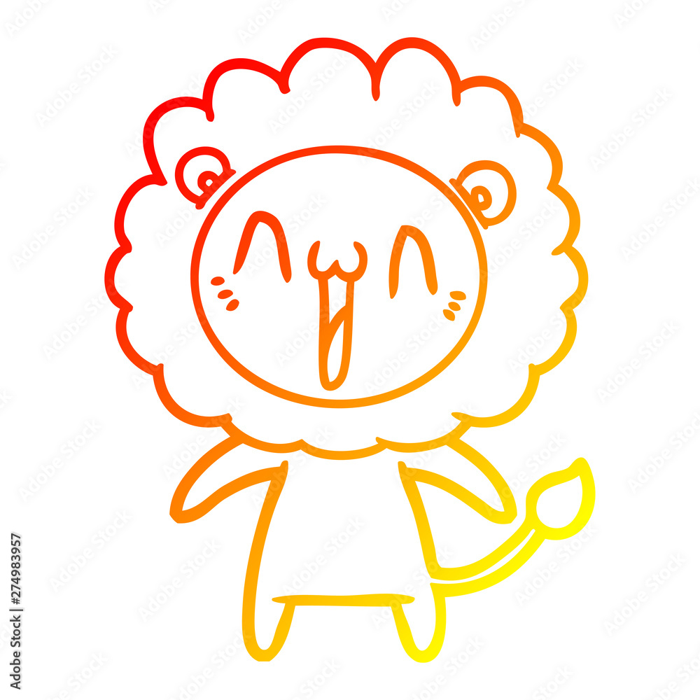 warm gradient line drawing happy cartoon lion