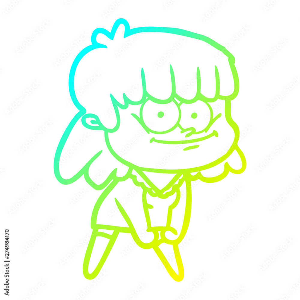 cold gradient line drawing cartoon smiling woman cold gradient line drawing cartoon smiling woman