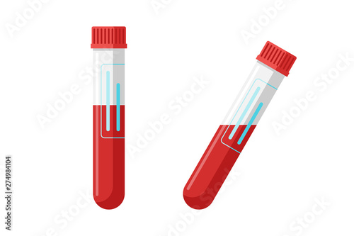 Blood test vertical and inclined tube set. Medical analysis vector illustration