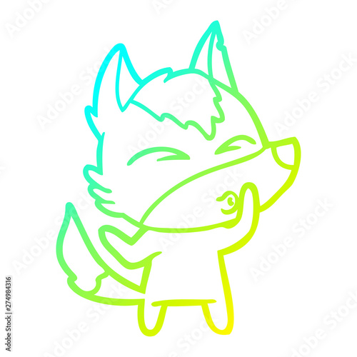 cold gradient line drawing cartoon wolf whistling