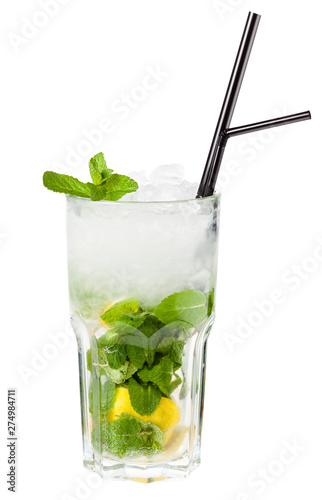 Alcohol cocktail isolated on white. Mojito