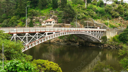 oblique view of cataract gorge bridge in the city of launceston in tasmania
