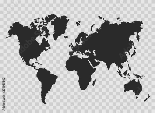 World map silhouette on transparent background. Vector