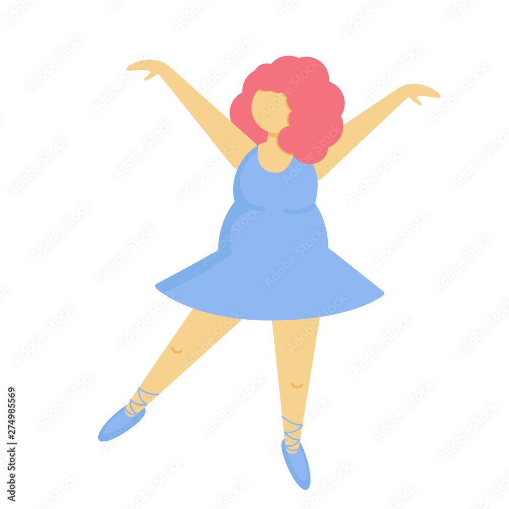 Naklejka premium Full girl dancing. A young woman in a dress engaged in dancing. Body positive movement.