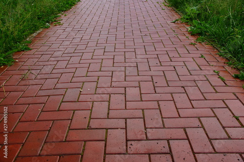 red paving slabs after rain surface abstract