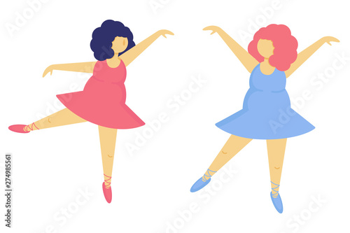 Fat girls dancing. Young women in dress dancing. Body positive.