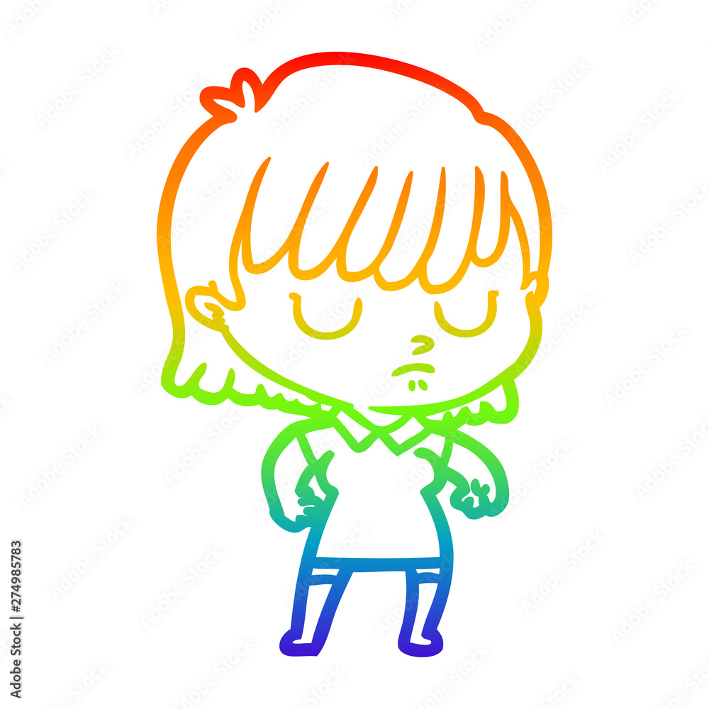 rainbow gradient line drawing cartoon woman