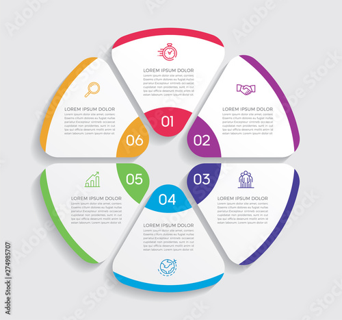 Infographic design vector and marketing icons can be used for workflow layout, diagram, annual report, web design.  Business concept with 6 options, steps or processes. - Vector 