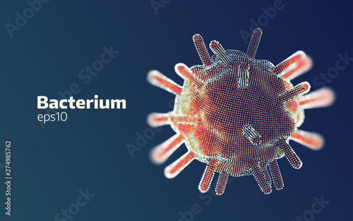 Bacterium research. 3d vector digital medicine science background. Health virtual scanning for virus and bacteria