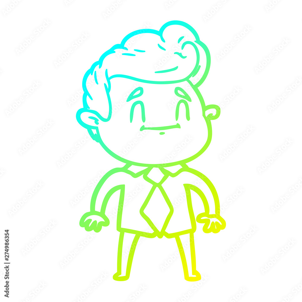 cold gradient line drawing happy cartoon man in office clothes