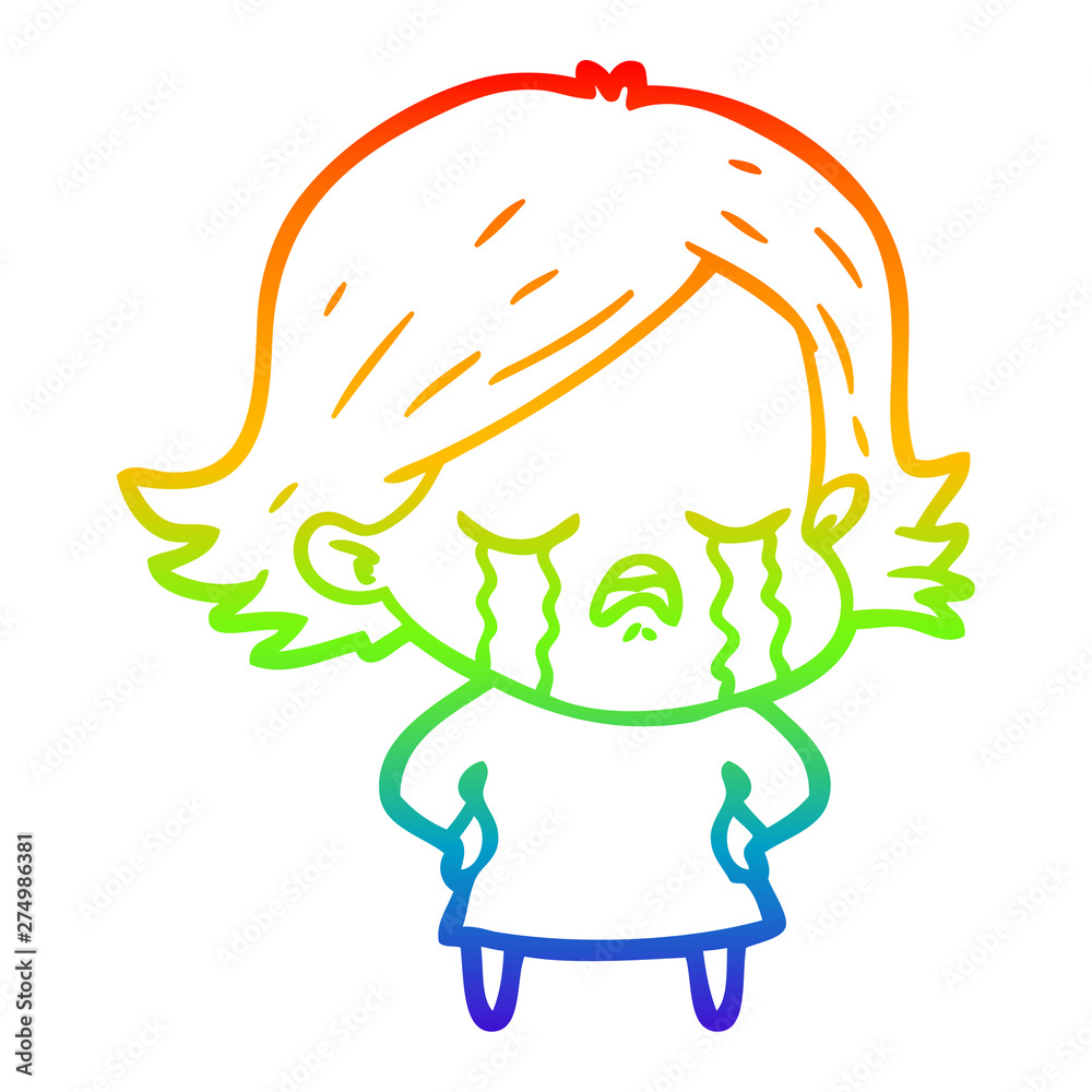 rainbow gradient line drawing cartoon girl crying rainbow gradient line drawing cartoon girl crying