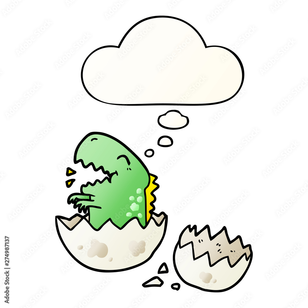 cartoon dinosaur hatching and thought bubble in smooth gradient style cartoon dinosaur hatching and thought bubble in smooth gradient style