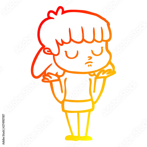 warm gradient line drawing cartoon indifferent woman