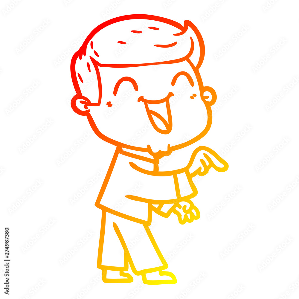 warm gradient line drawing cartoon man laughing