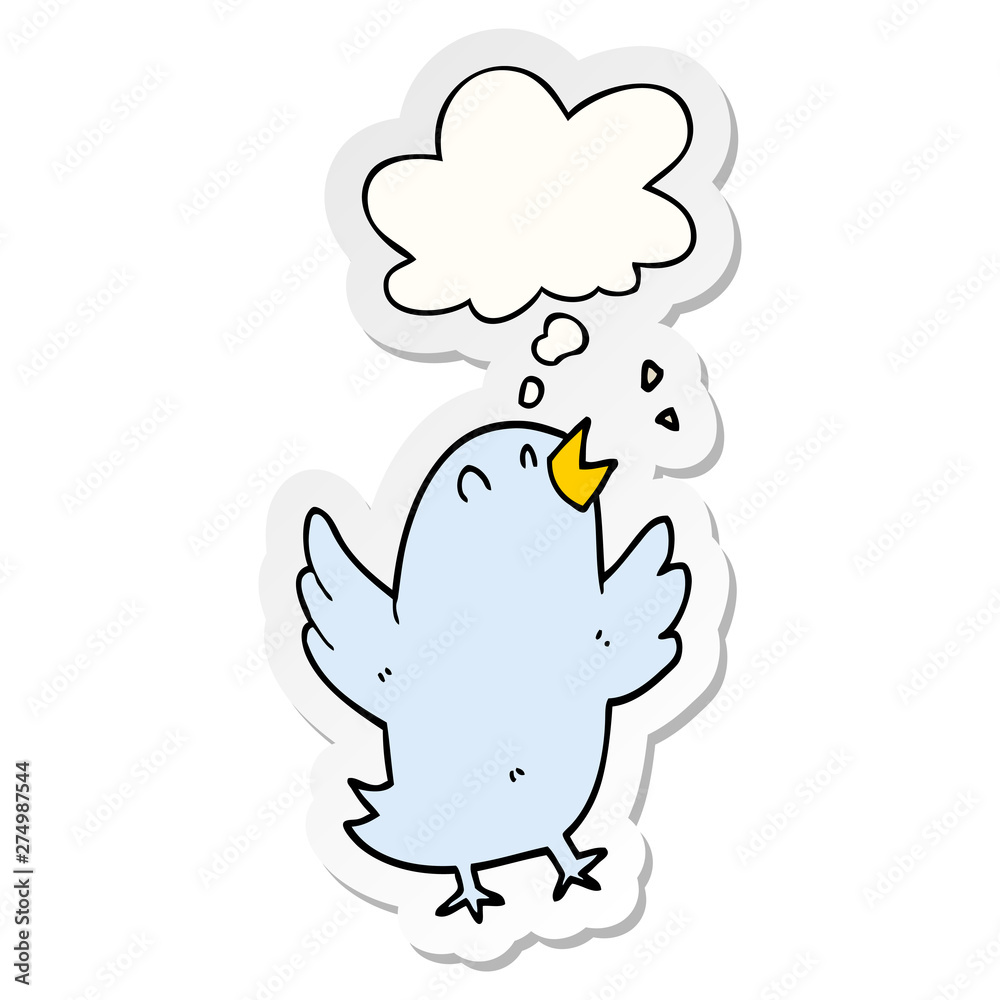 cartoon bird singing and thought bubble as a printed sticker cartoon bird singing and thought bubble as a printed sticker