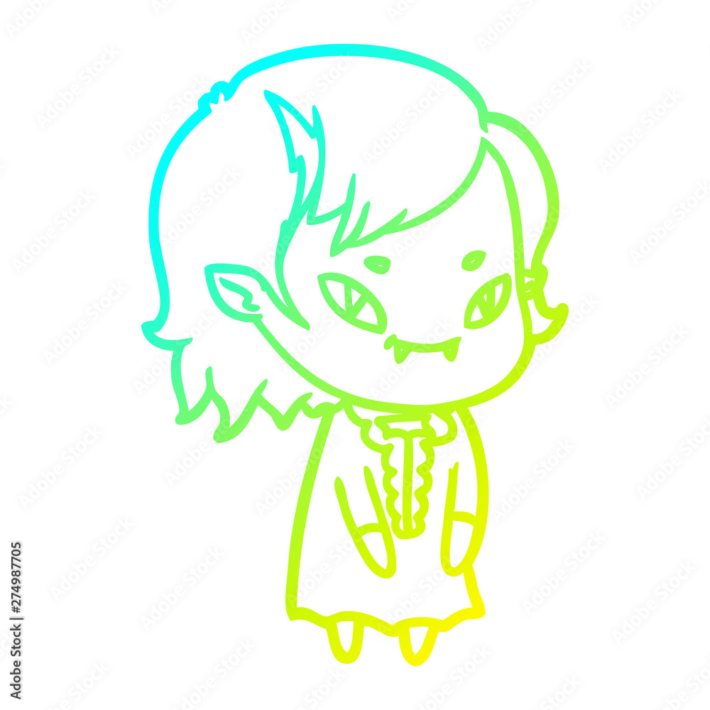 cold gradient line drawing cartoon friendly vampire girl cold gradient line drawing cartoon friendly vampire girl