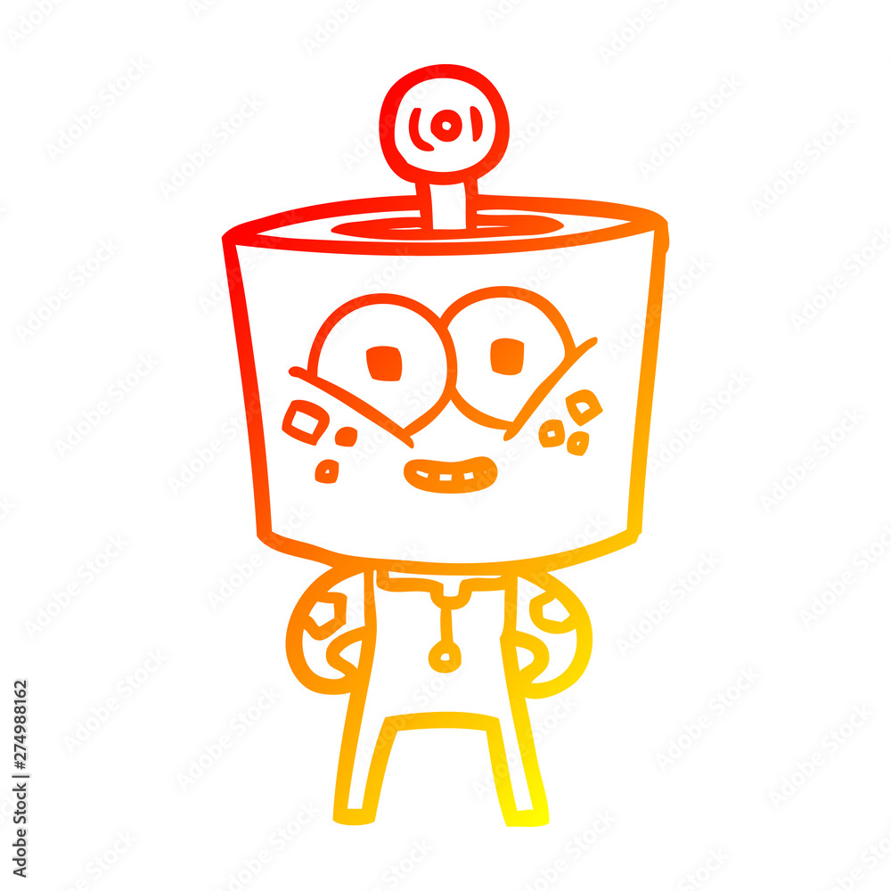Naklejka premium warm gradient line drawing happy cartoon robot
