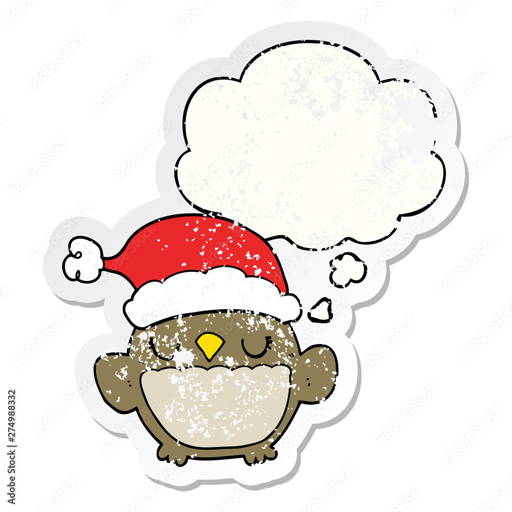 cute christmas owl and thought bubble as a distressed worn sticker cute christmas owl and thought bubble as a distressed worn sticker