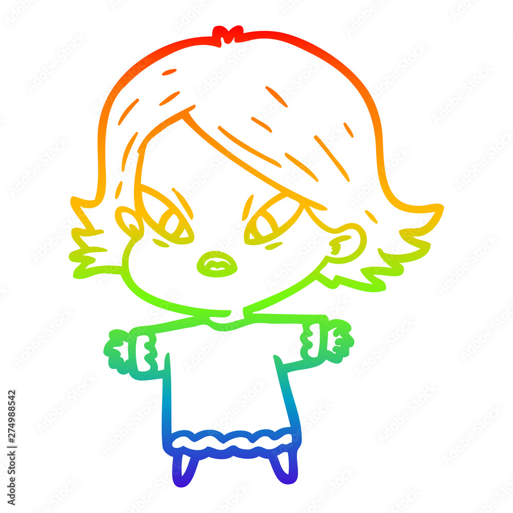 Obraz premium rainbow gradient line drawing cartoon stressed woman