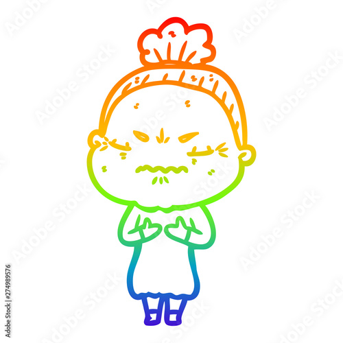 rainbow gradient line drawing cartoon annoyed old lady