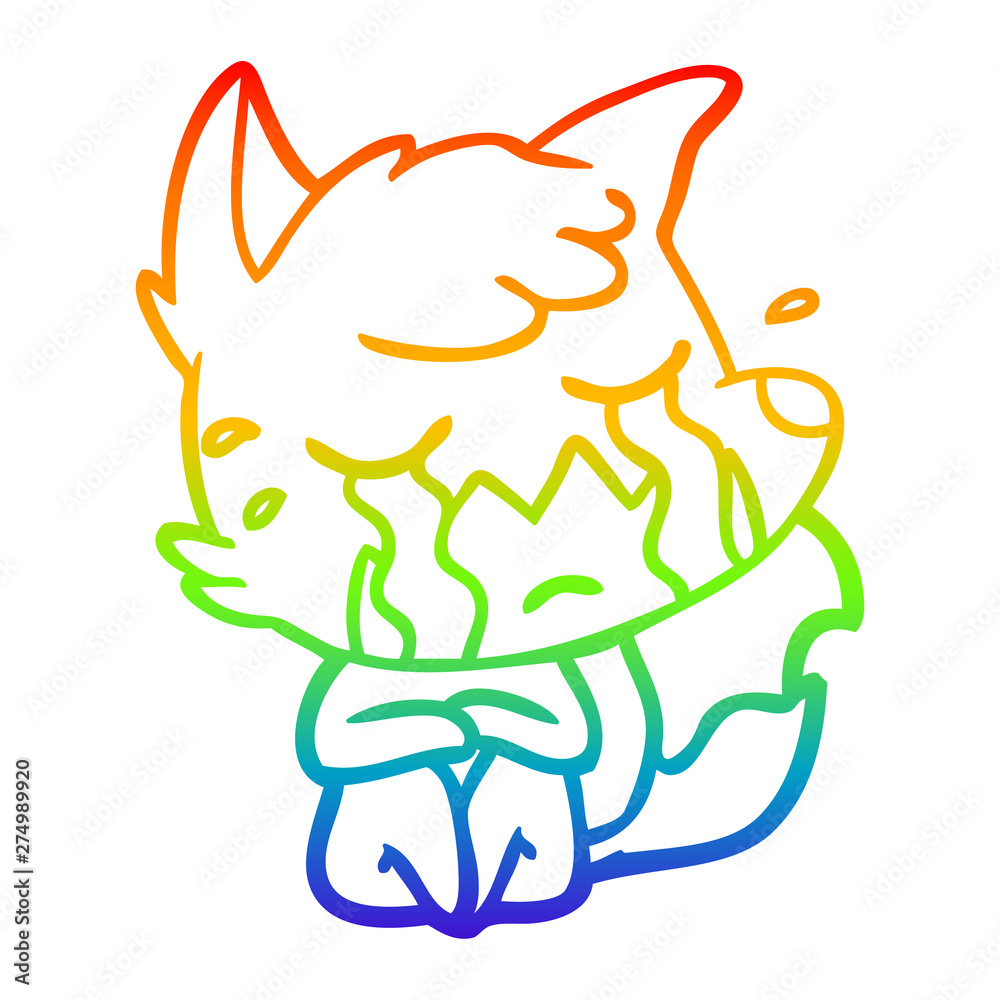 rainbow gradient line drawing crying fox cartoon rainbow gradient line drawing crying fox cartoon