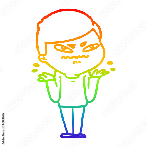 rainbow gradient line drawing cartoon exasperated man
