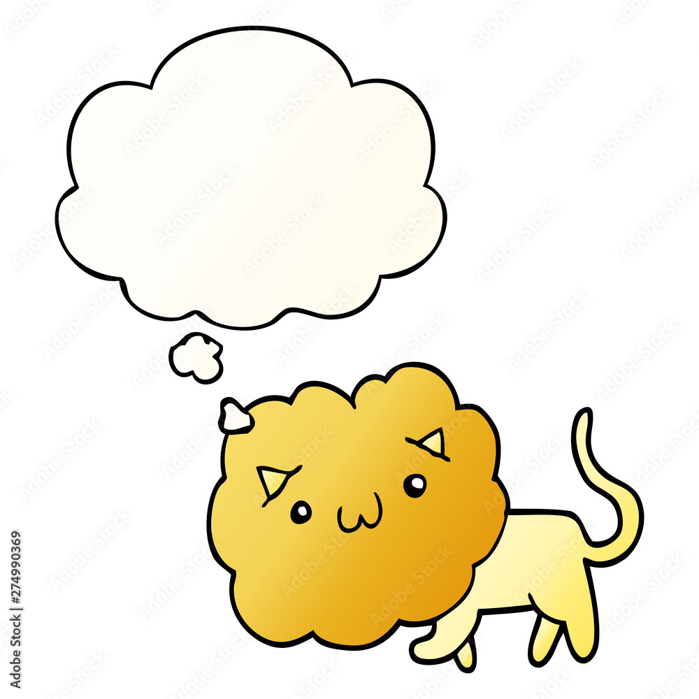 cartoon lion and thought bubble in smooth gradient style cartoon lion and thought bubble in smooth gradient style