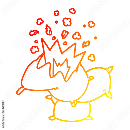 warm gradient line drawing cartoon pillow fight