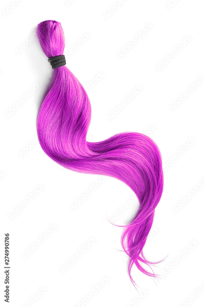 Fototapeta premium Pink hair isolated on white background. Long wavy ponytail